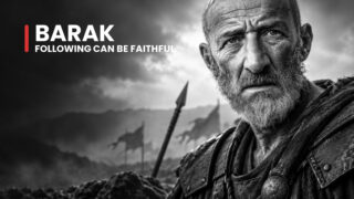 Barak the Israelite commander extends an open hand toward the viewer, his searching gaze fitting a leader who asks for help.