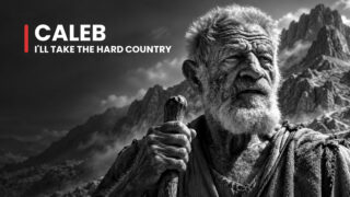 Caleb the veteran scout raises a hand before barren hills, his determined face matching his request for hard country.
