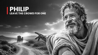 Philip the evangelist reaches outward with an inviting smile, a portrait of the leader willing to leave a crowd for one.