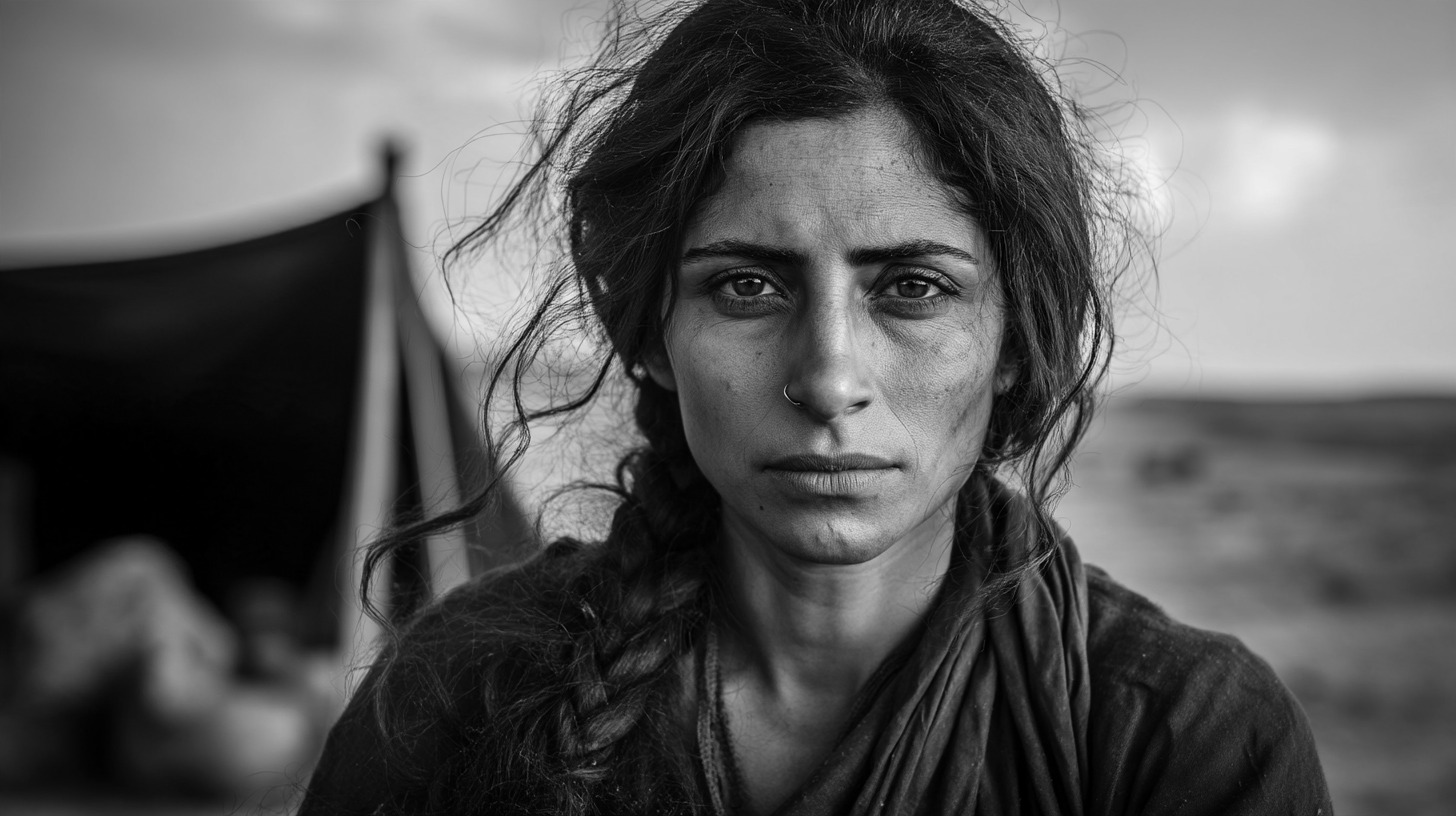 Text-free imagined historical portrait of Jael beside a Kenite tent.